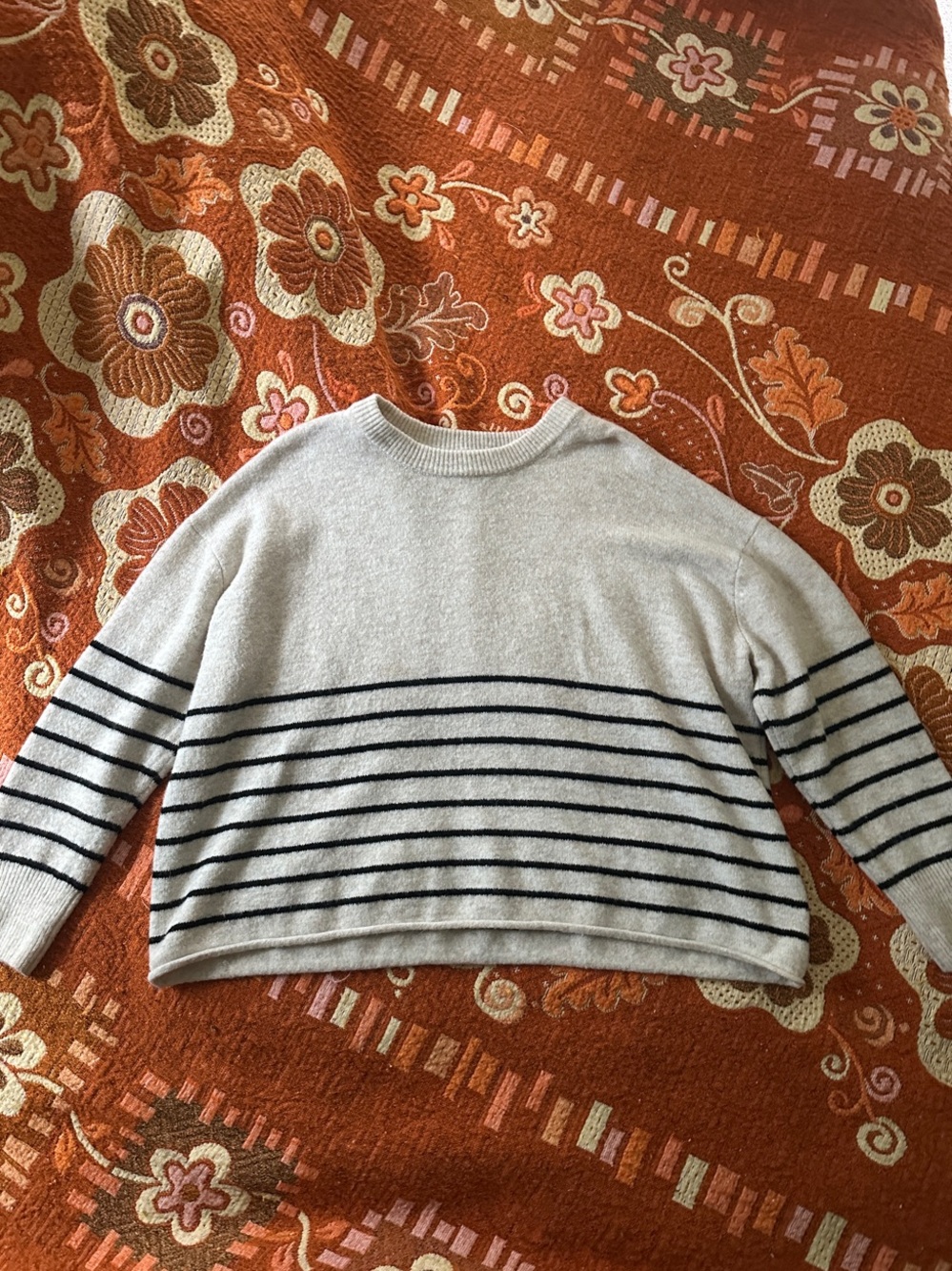 CeCe Cream Sweater with Black Stripes